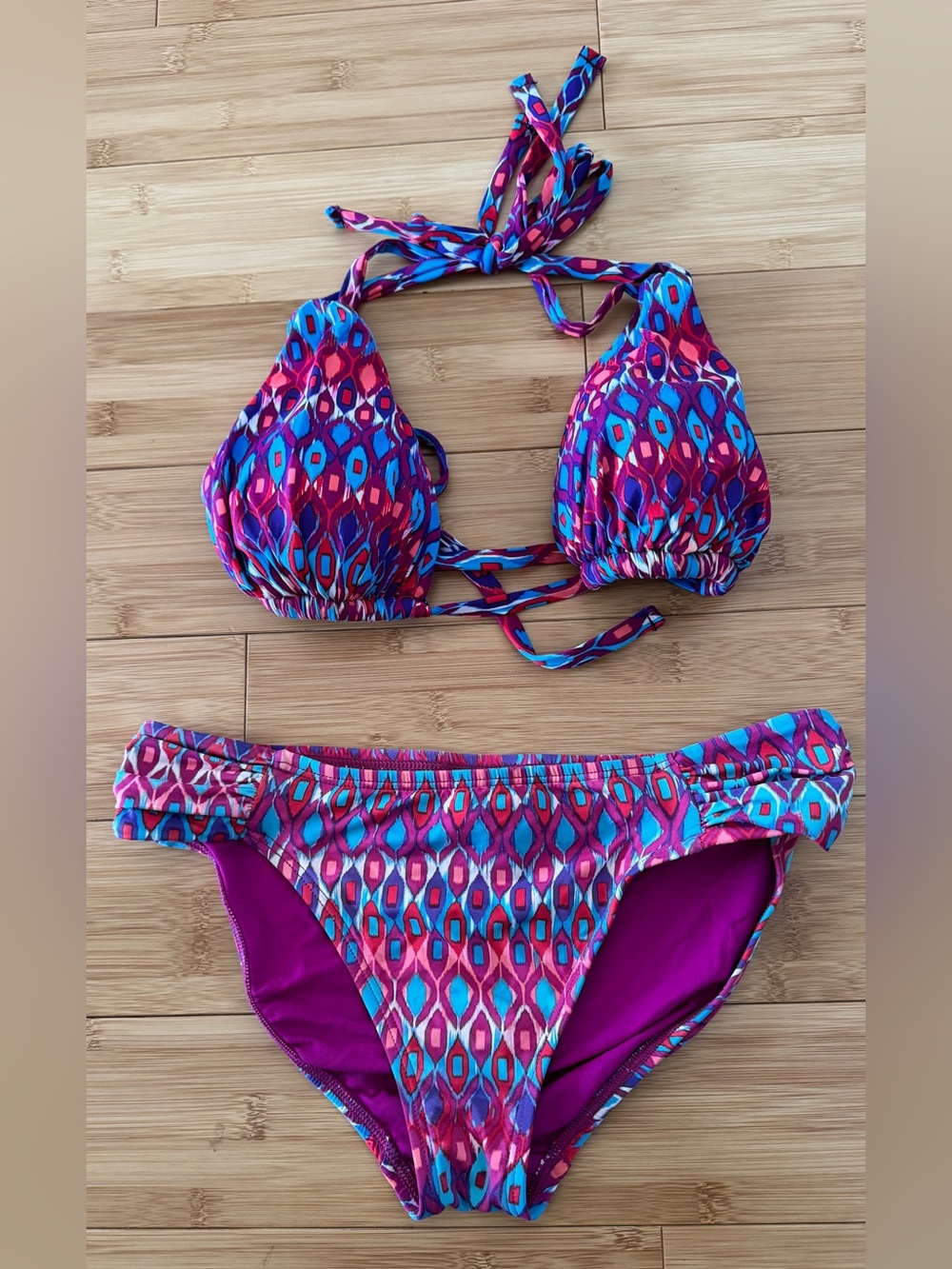 La Blanca Fuchsia & Multicolor Trim Bikini small